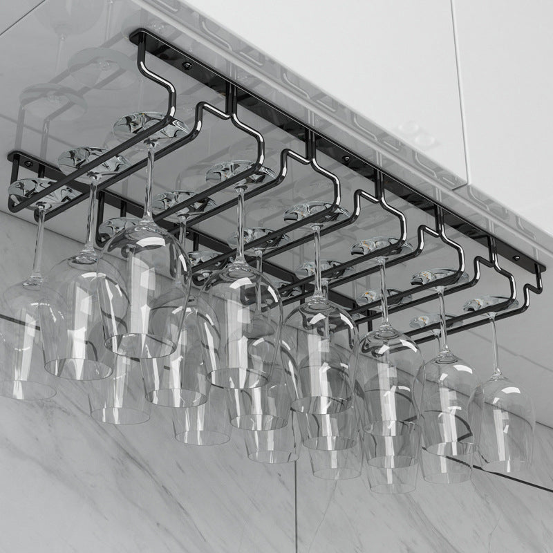 Contemporary Metal Wine Glass Rack Hanging Glass & Stemware Holder in Black