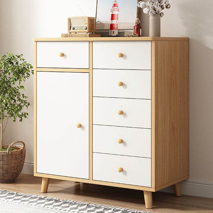 Modern Engineered Wood Sideboard Simple Beige Buffet Table with Drawer for Dining Room