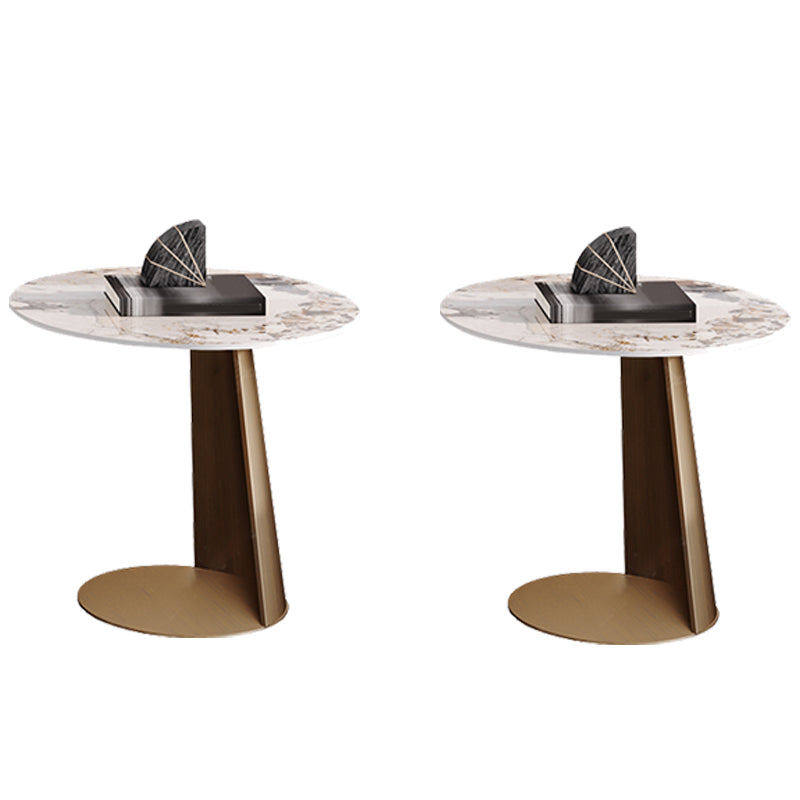 White Minimalist Slate End Slide Table Pedestal Sofa Corner Table