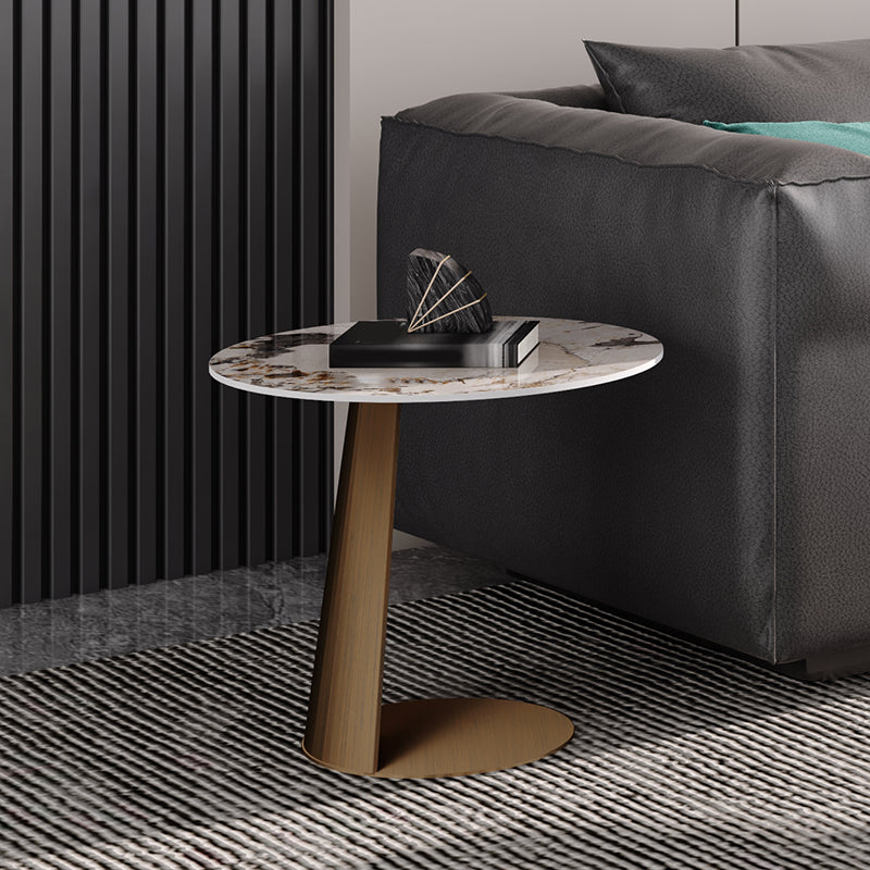 White Minimalist Slate End Slide Table Pedestal Sofa Corner Table