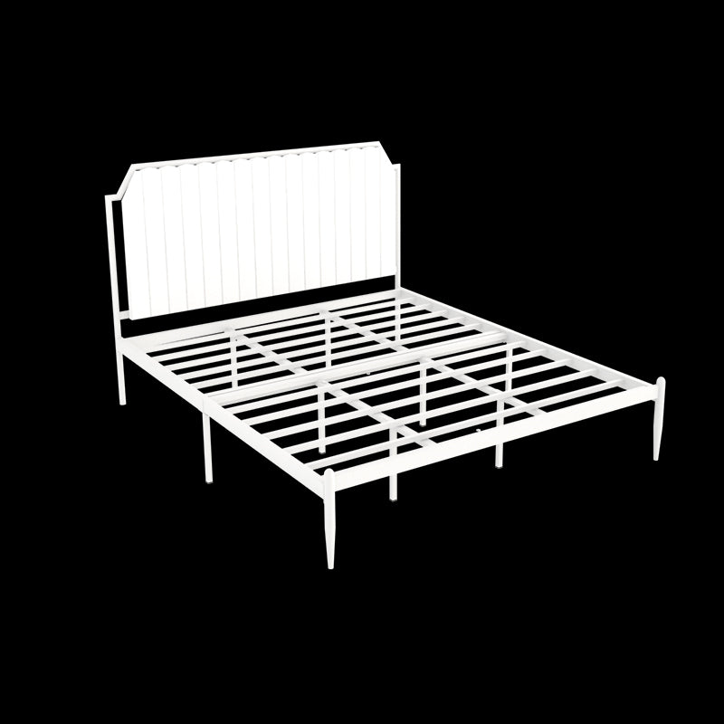 Contemporary Scooped Panel Headboard Bed with Metal Legs in Iron