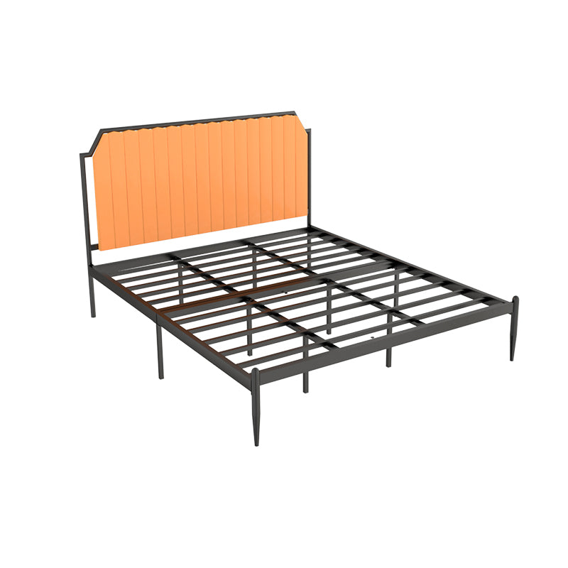 Contemporary Scooped Panel Headboard Bed with Metal Legs in Iron