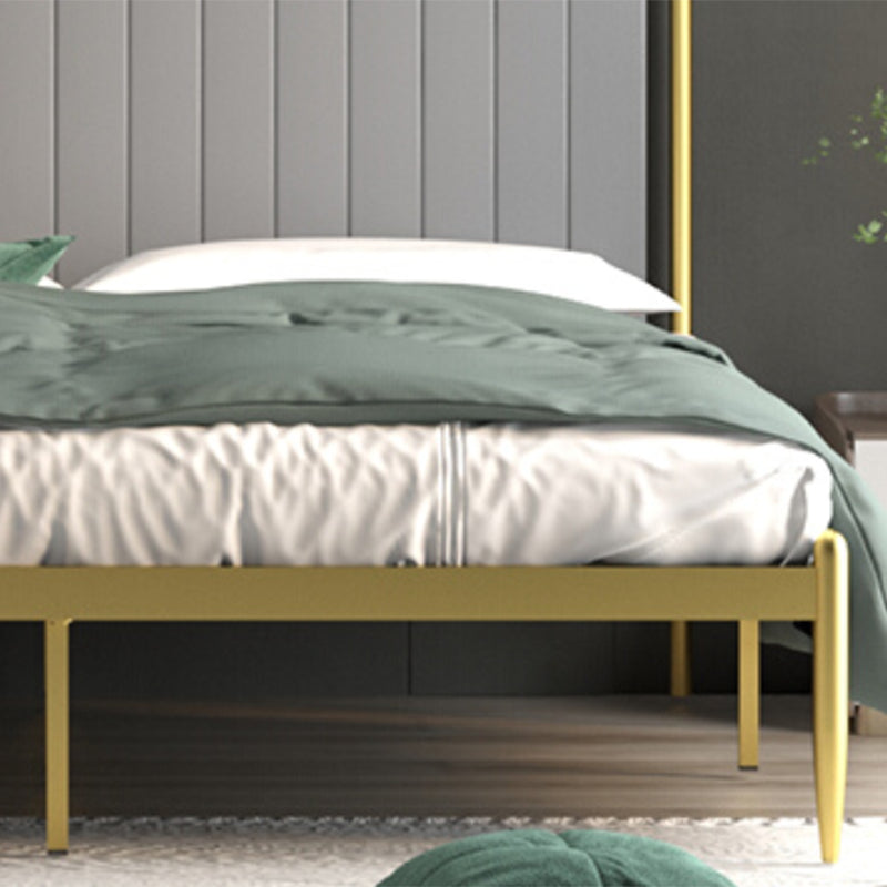 Contemporary Scooped Panel Headboard Bed with Metal Legs in Iron
