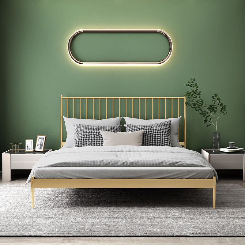 Contemporary Iron Open Frame Bed with Spindle Headboard for Bedroom