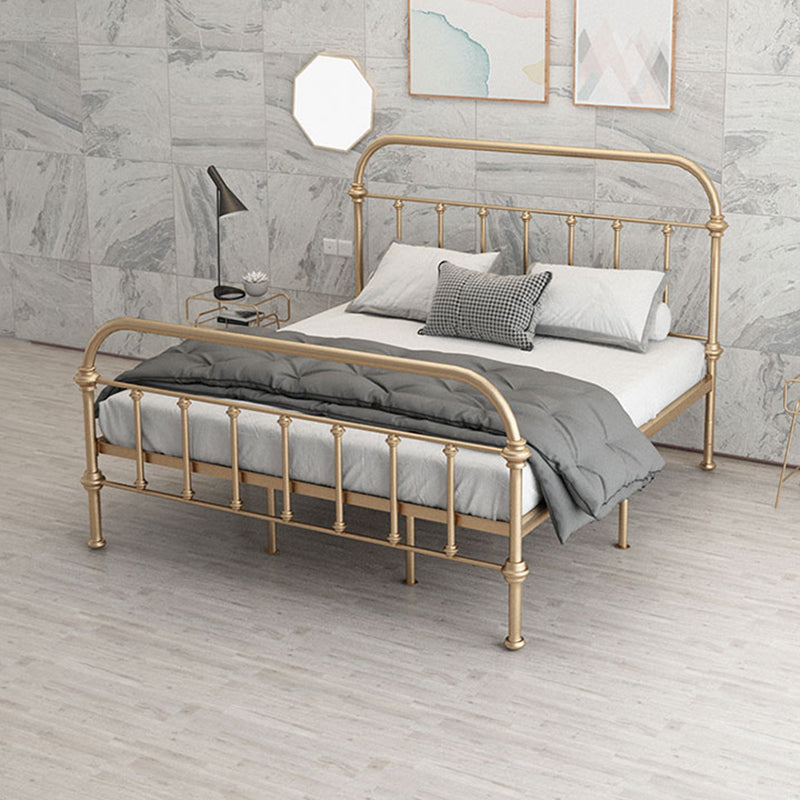 Open-Frame Bed with Spindle Headboard and Metal Legs in Solid Color