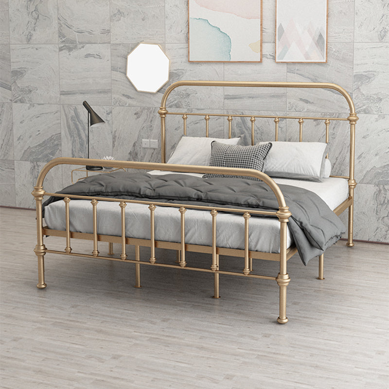 Open-Frame Bed with Spindle Headboard and Metal Legs in Solid Color