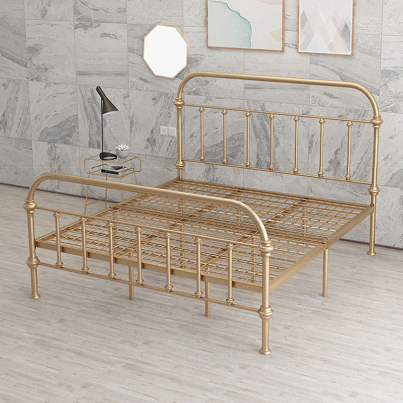 Open-Frame Bed with Spindle Headboard and Metal Legs in Solid Color