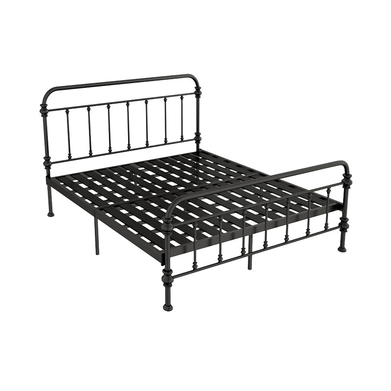 Open-Frame Bed with Spindle Headboard and Metal Legs in Solid Color