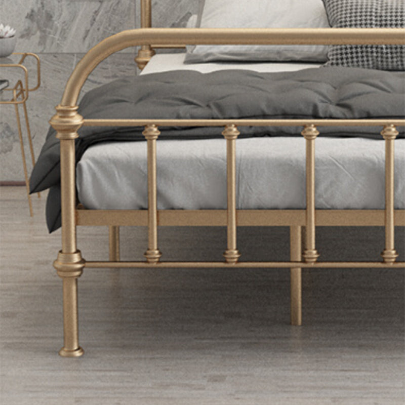 Open-Frame Bed with Spindle Headboard and Metal Legs in Solid Color