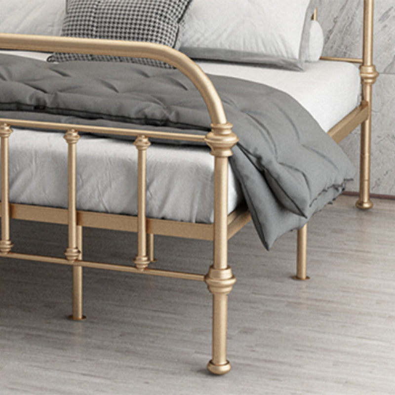Open-Frame Bed with Spindle Headboard and Metal Legs in Solid Color