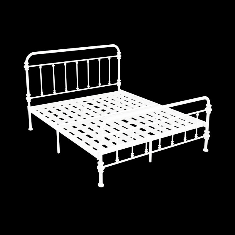 Open-Frame Bed with Spindle Headboard and Metal Legs in Solid Color