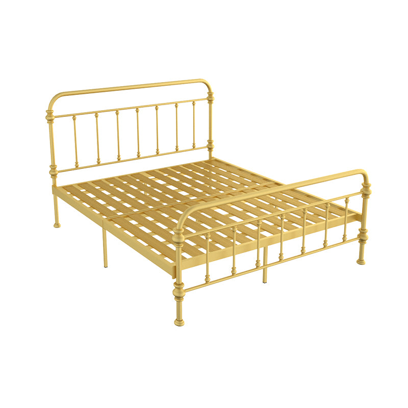 Open-Frame Bed with Spindle Headboard and Metal Legs in Solid Color