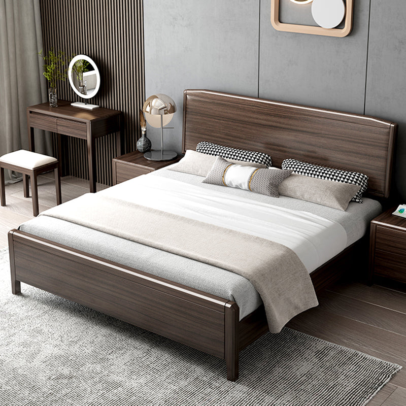 Mid-century Wood Walnut Bed Frame 85-In D Panel Bed Frame in Brown