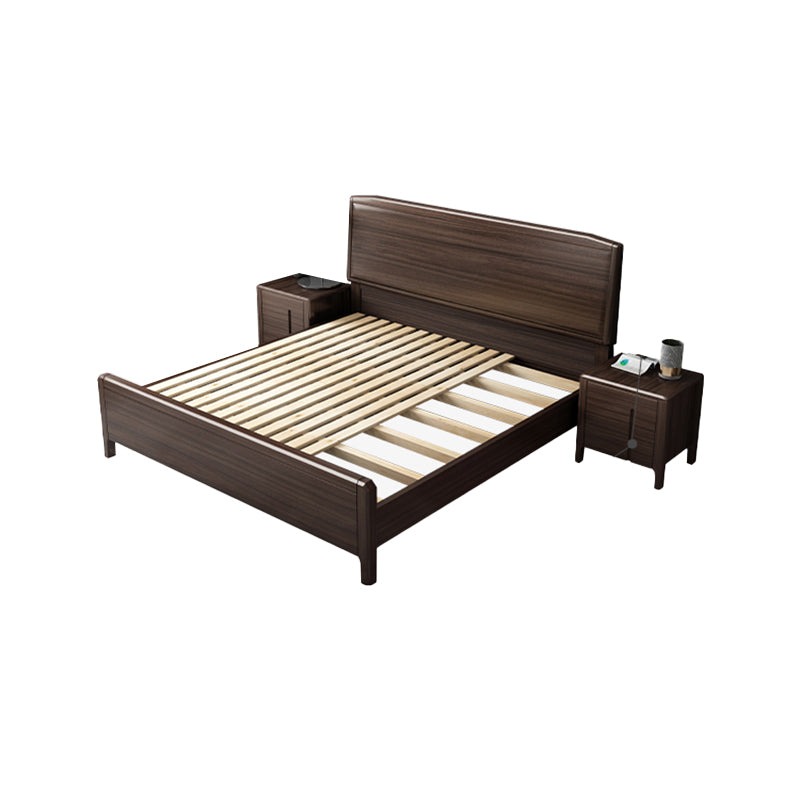 Mid-century Wood Walnut Bed Frame 85-In D Panel Bed Frame in Brown