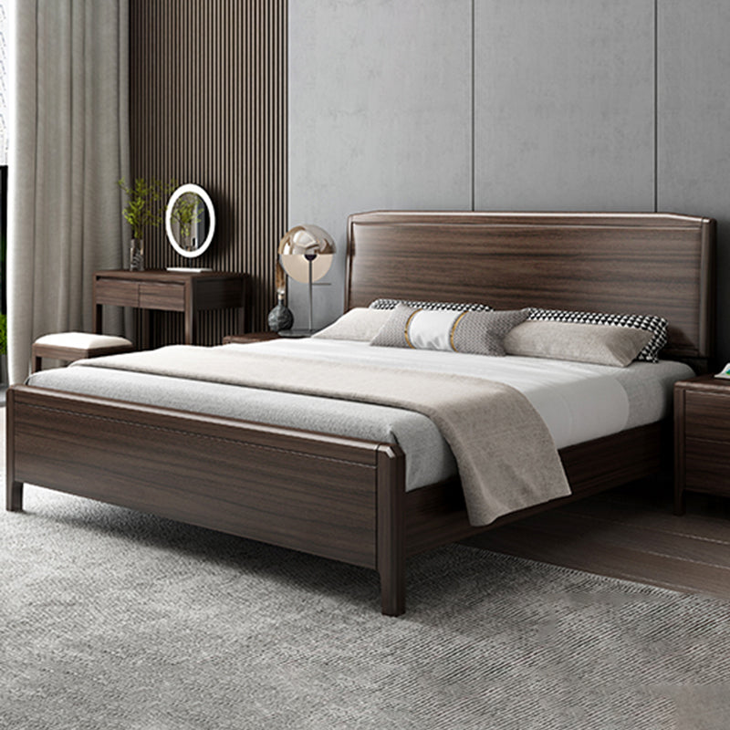 Mid-century Wood Walnut Bed Frame 85-In D Panel Bed Frame in Brown