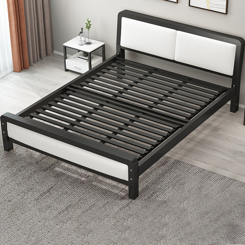 Modern Iron Wire-Grid Bed Frame 36.6" H Black & White Panel Bed with Headboard