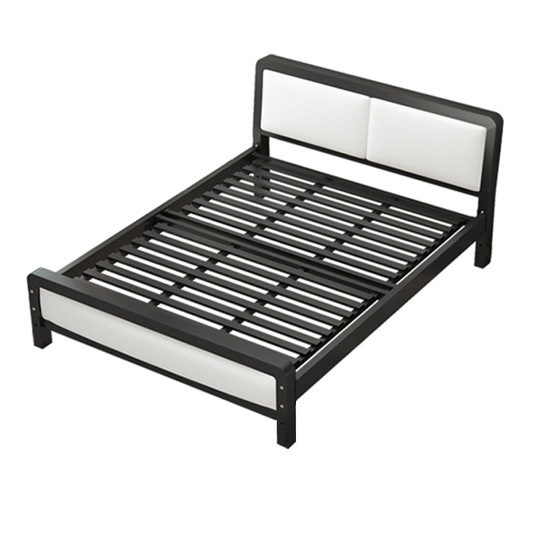 Modern Iron Wire-Grid Bed Frame 36.6" H Black & White Panel Bed with Headboard