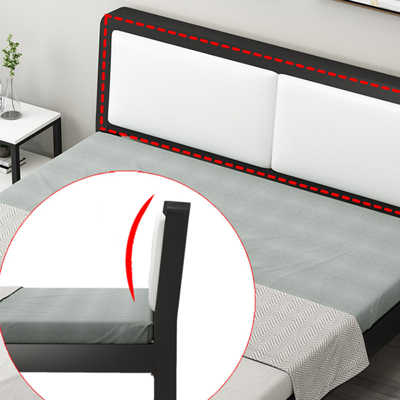 Modern Iron Wire-Grid Bed Frame 36.6" H Black & White Panel Bed with Headboard