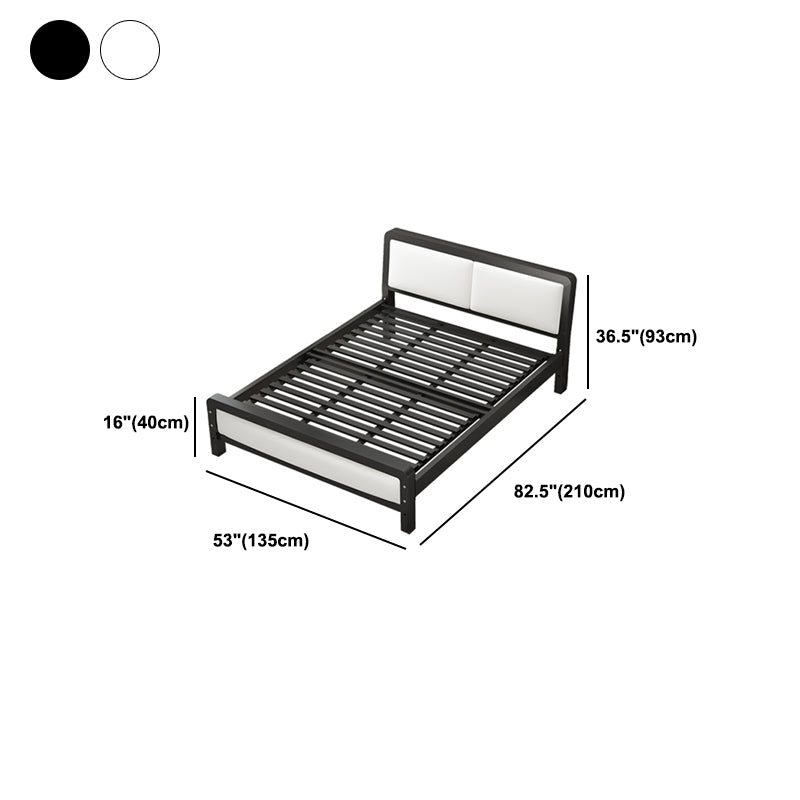 Modern Iron Wire-Grid Bed Frame 36.6" H Black & White Panel Bed with Headboard