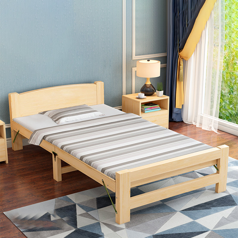 Natural Pine Wood Bed Frame Nordic 21.65" H Folding Bed with Headboard