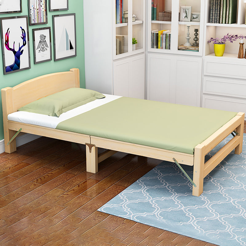 Natural Pine Wood Bed Frame Nordic 21.65" H Folding Bed with Headboard