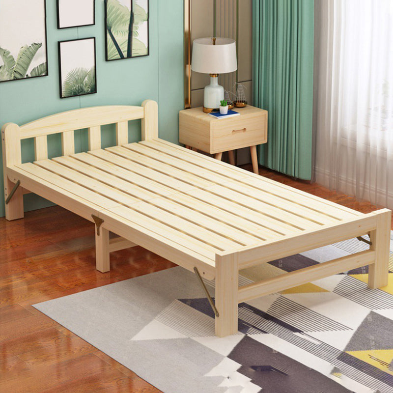 Natural Pine Wood Bed Frame Nordic 21.65" H Folding Bed with Headboard