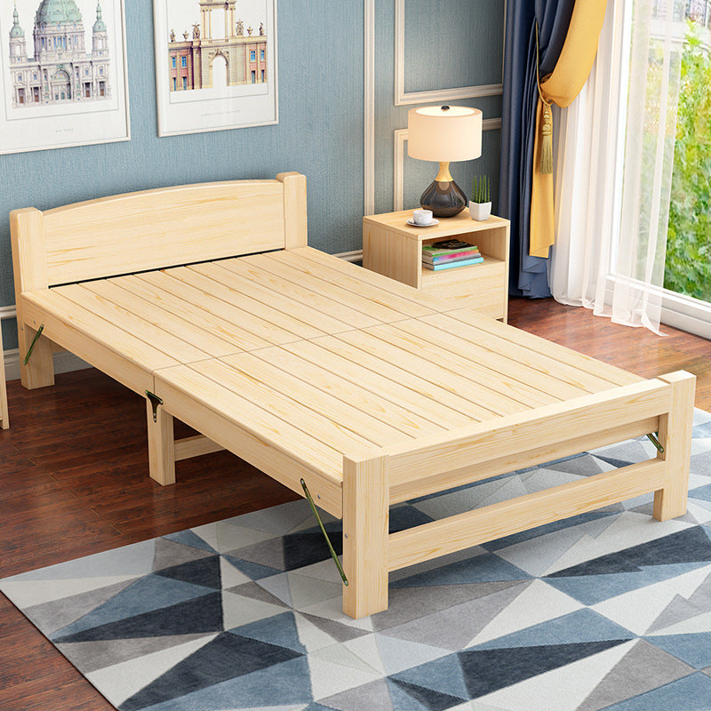 Natural Pine Wood Bed Frame Nordic 21.65" H Folding Bed with Headboard