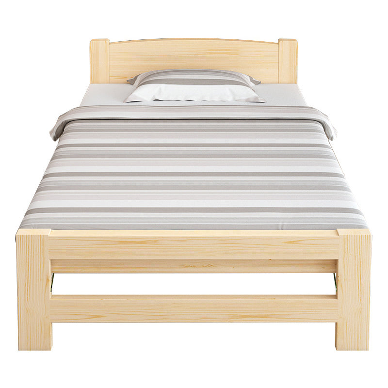 Natural Pine Wood Bed Frame Nordic 21.65" H Folding Bed with Headboard
