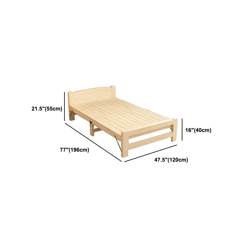 Natural Pine Wood Bed Frame Nordic 21.65" H Folding Bed with Headboard
