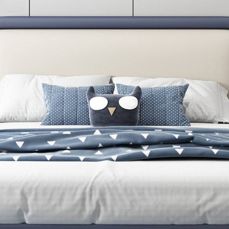 Modern Wooden Blue Standard Bed with Rectangular Headboard and Legs