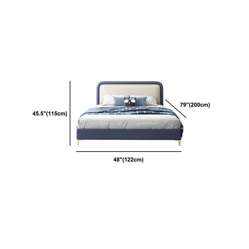 Modern Wooden Blue Standard Bed with Rectangular Headboard and Legs