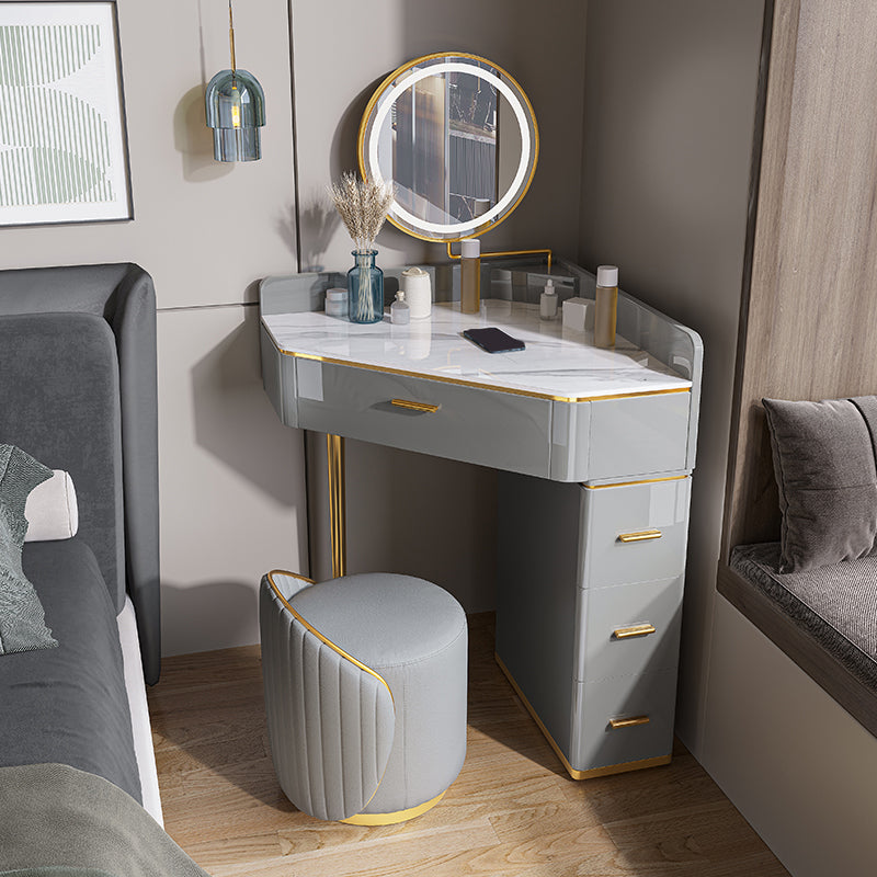 Glam Dressing Table Stool Set with Drawers, Slate Top Makeup Vanity Set
