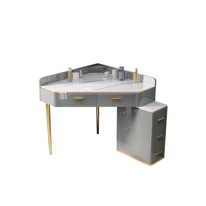 Glam Dressing Table Stool Set with Drawers, Slate Top Makeup Vanity Set