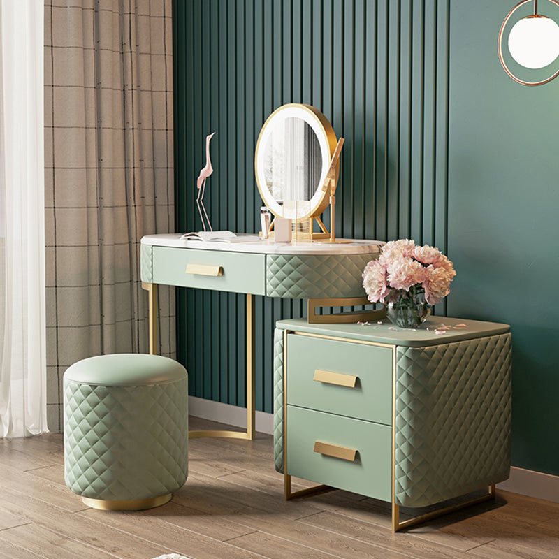 Glam 3 Drawer Vanity Dressing Table Set Faux Leather Dressing Table