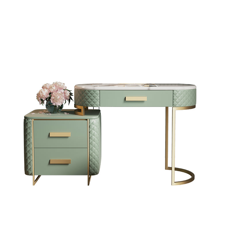 Glam 3 Drawer Vanity Dressing Table Set Faux Leather Dressing Table