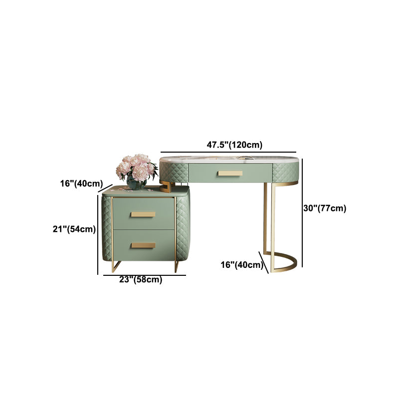 Glam 3 Drawer Vanity Dressing Table Set Faux Leather Dressing Table