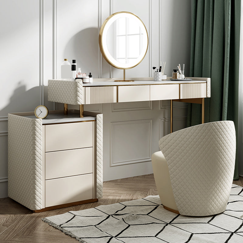 Glam Slate Top Vanity Dressing Table Beige Wooden Makeup Vanity Desk