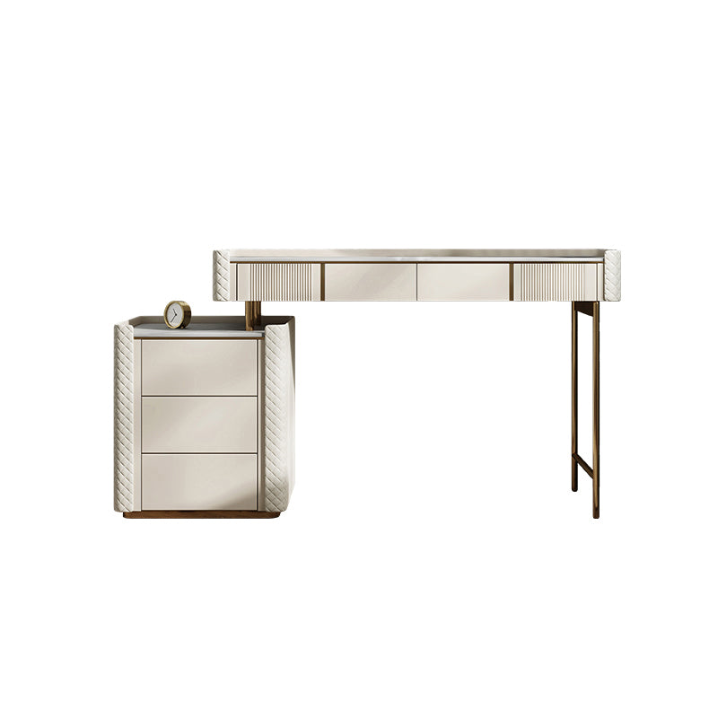 Glam Slate Top Vanity Dressing Table Beige Wooden Makeup Vanity Desk