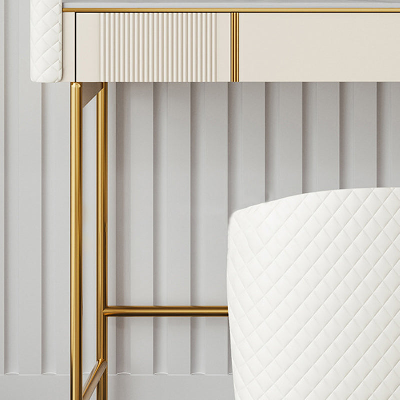 Glam Slate Top Vanity Dressing Table Beige Wooden Makeup Vanity Desk