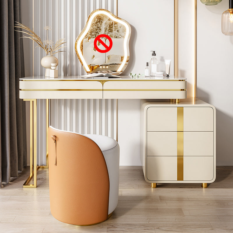 Solid Wood Vanity Dressing Table Set Glam Slate Top Makeup Vanity Set