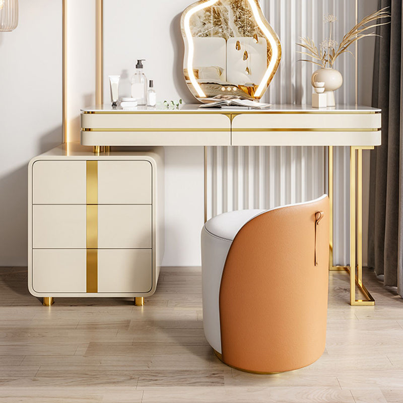 Solid Wood Vanity Dressing Table Set Glam Slate Top Makeup Vanity Set