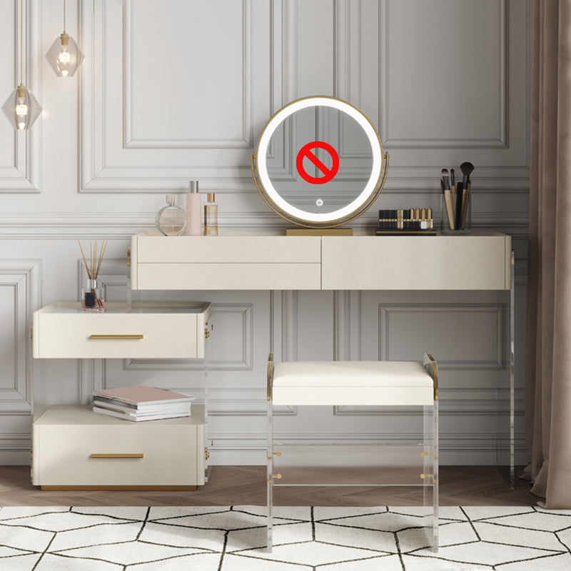 Glam Slate Top Dressing Table Stool Set Solid Wood Makeup Counter