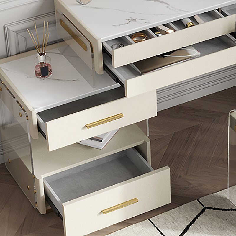 Glam Slate Top Dressing Table Stool Set Solid Wood Makeup Counter