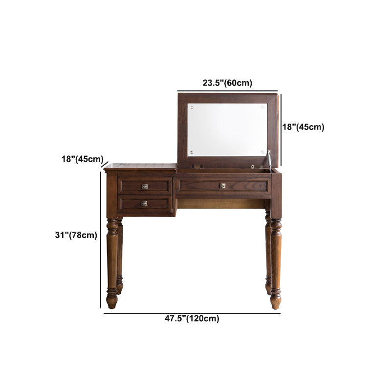 Solid Wood Vanity Dressing Table Traditional Flip-Top Makeup Vanity Desk