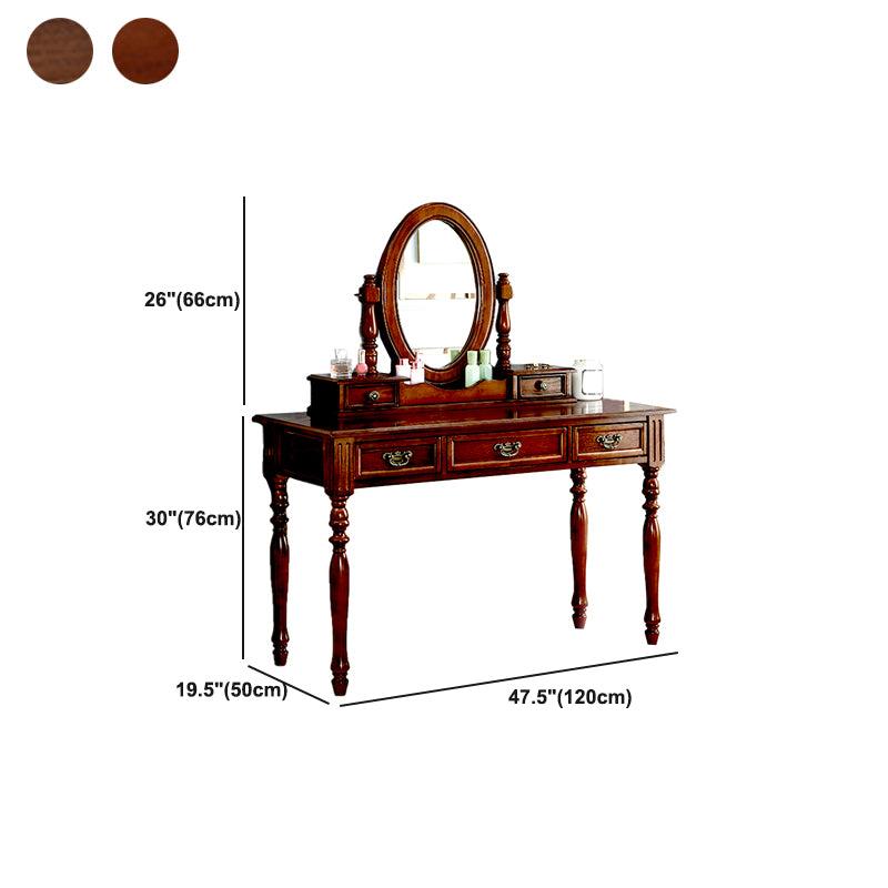 Traditional Solid Wood Vanity Dressing Table With Drawer, Brown Makeup Counter