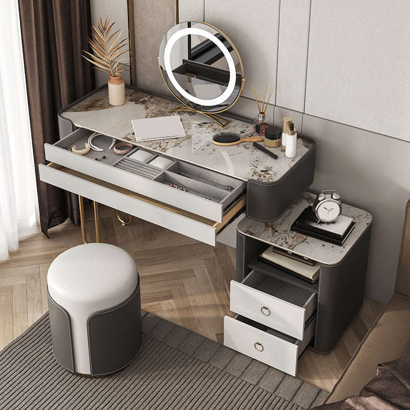 Glam Wooden Make-up Vanity 4 Drawer Slate Top Dressing Table Stool Set