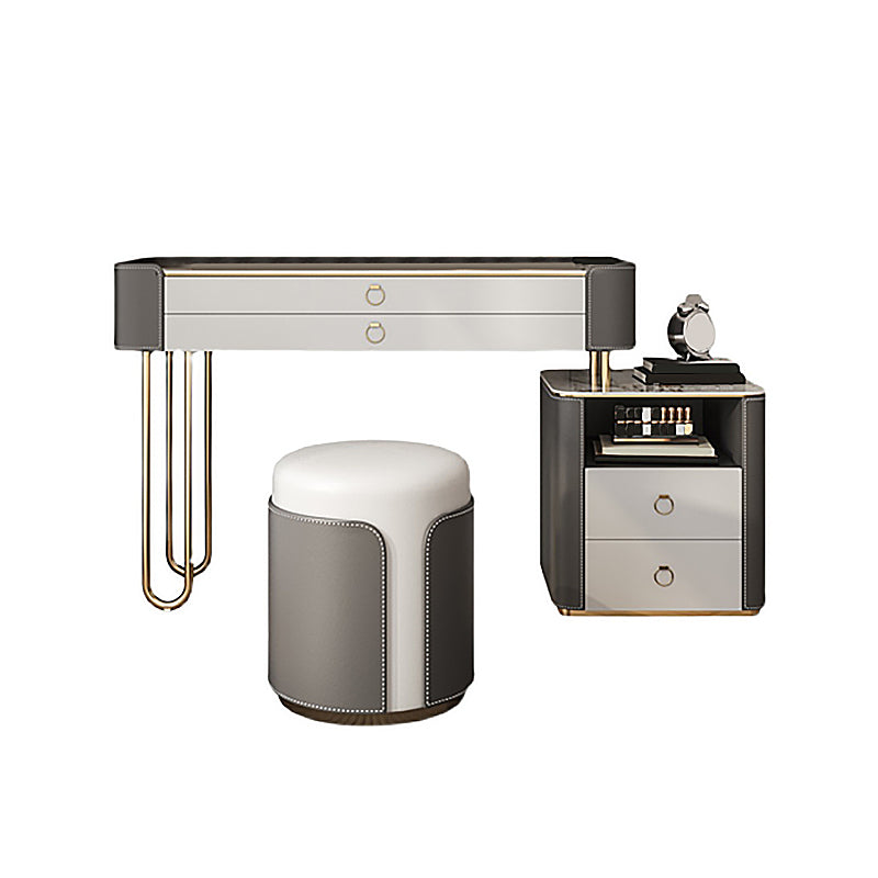 Glam Wooden Make-up Vanity 4 Drawer Slate Top Dressing Table Stool Set