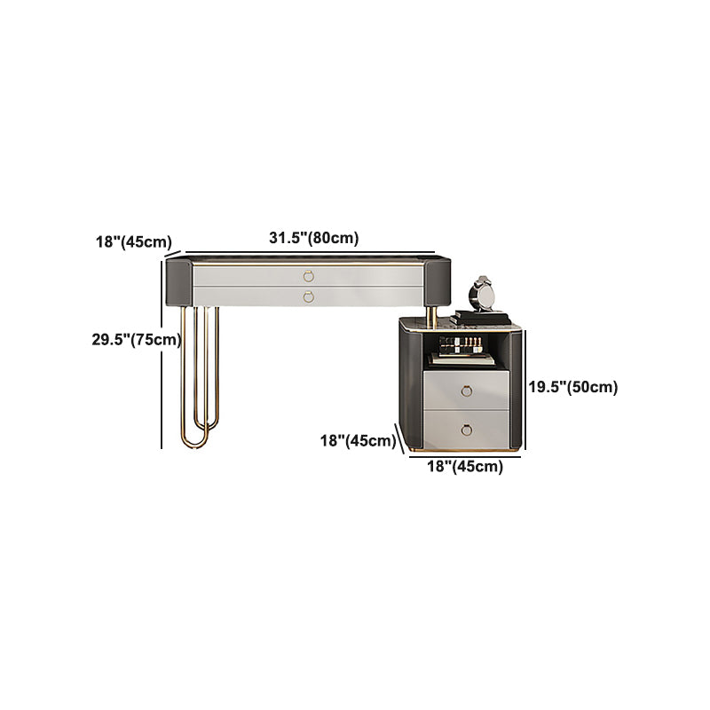 Glam Wooden Make-up Vanity 4 Drawer Slate Top Dressing Table Stool Set