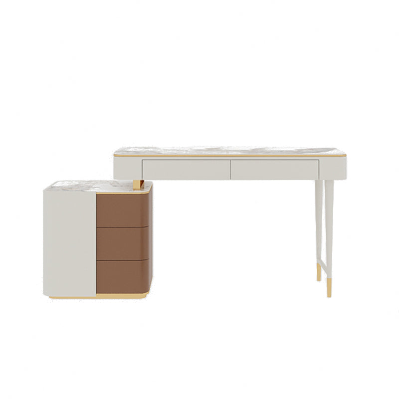 Glam Makeup Vanity Desk Leather Makeup Vanity Set with Slate Top