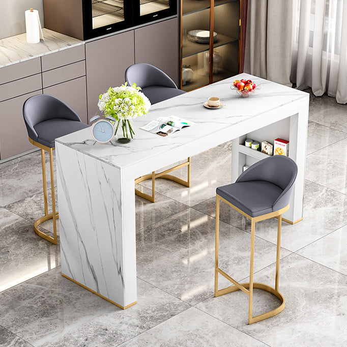 Glossy White Stone Bistro Table with Double Pedestal Contemporary Pub Table for Home